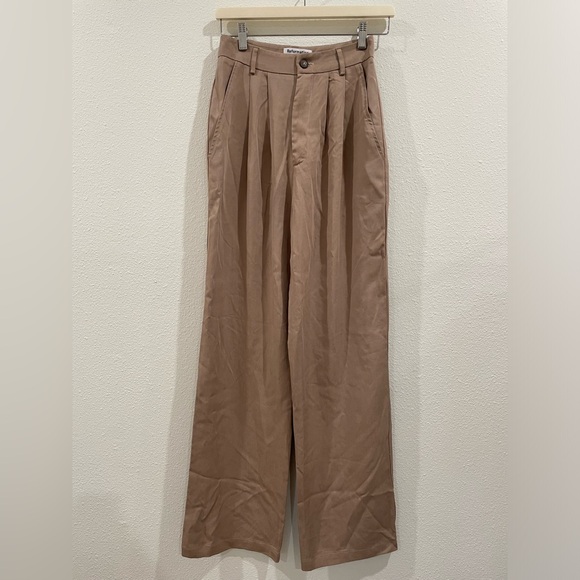 Reformation Mason Pant Brown Wide Leg Pleated Pants Trousers Size 4 - Picture 2 of 8